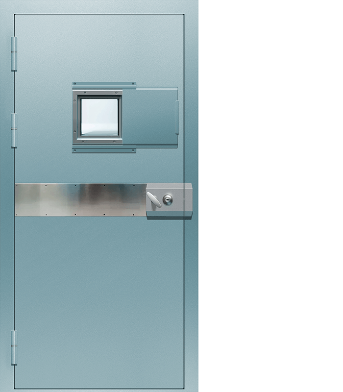 Porte blindée CR3-CR4 et coupe-feu EI30 pour établissements de santé spécialisé, hôpitaux psychiatriques, centre de détention